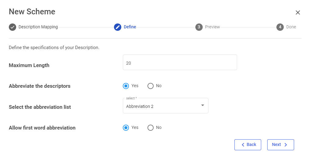 New Scheme Define page