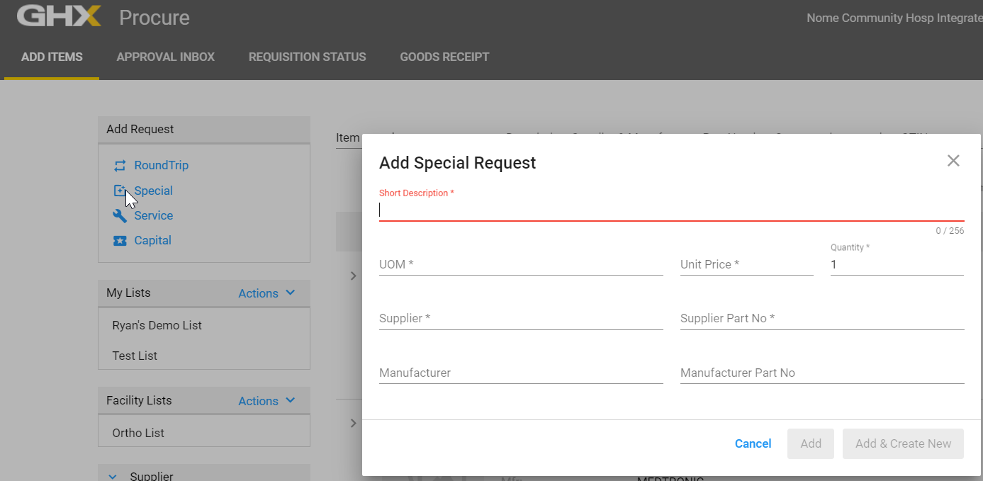 Create a Special Request