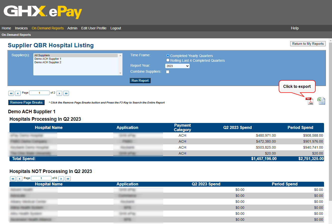 Generate a Supplier QRB Hospital Listing Report
